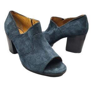 ALBERTO FERMANI Women Ankle Booties blue Suede Zipper  open toe heel sz 10/ 40.5
